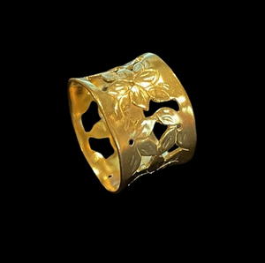 Flower Cut Out Brass Ring made from Bombshells and Bullets in Cambodia