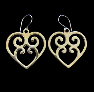 Fair Trade Brass Heart Earrings made in Cambodia