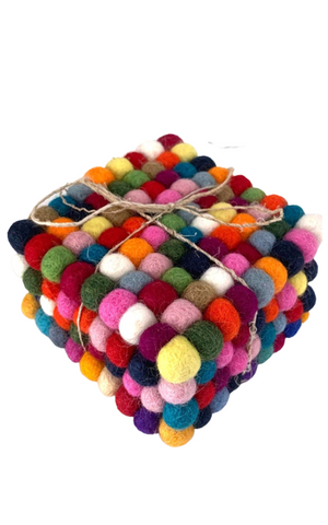 Felt Ball Square Coasters 4 pack