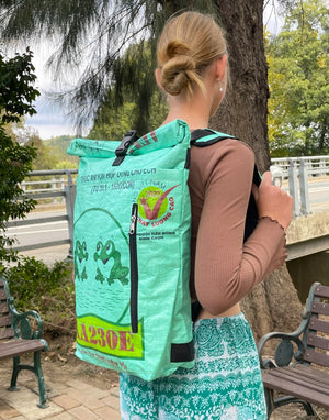 Fair Trade Green Frog Duffle Backpack
