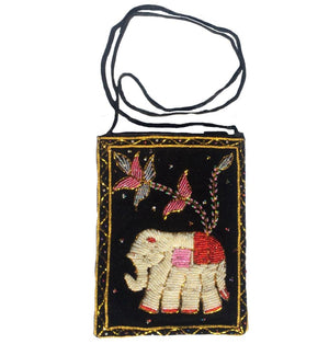 Beaded Elephant Velvet Boho Shoulder Bag