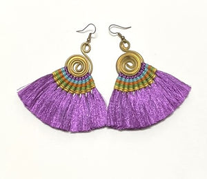 Brass Tribal Spiral Tassel Earrings