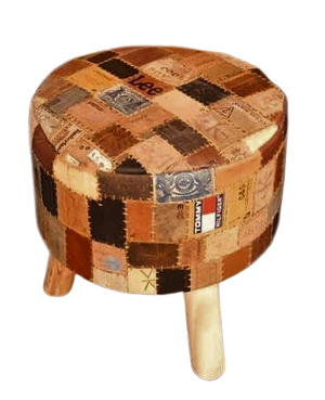 Upcycled Jeans Patch Round Stool with Legs