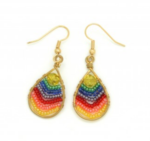 Rainbow Beaded Teardrop Earrings