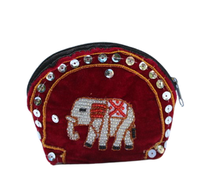 Beaded Elephant Velvet Coin Purse