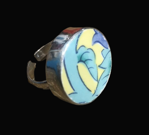 Vintage Porcelain and Sterling Silver Ring Pastel