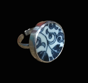 Vintage Porcelain and Sterling Silver Ring