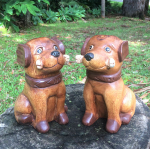 Wooden Sitting Dog with a Bone