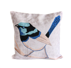 Wool Chainstitch Cushion Cover Blue Wren