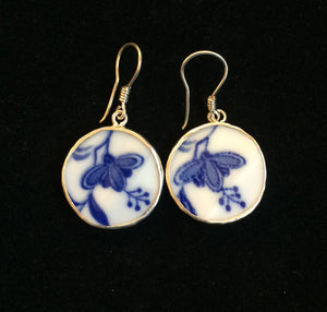 Vintage Japanese Porcelain Round 2 Sterling Silver Earings