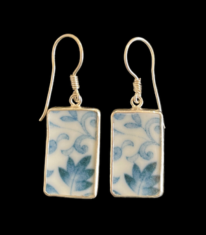 Vintage Japanese Porcelain Rectangle Earrings Style L