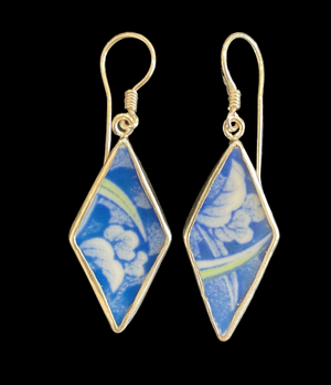 Vintage Japanese Porcelain and Sterling Silver Diamond Earings
