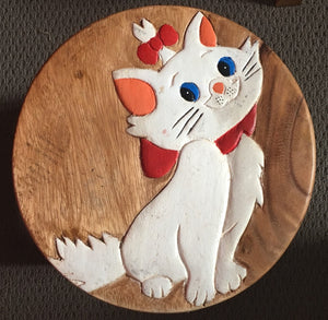 Wooden Kids Stool White Cat