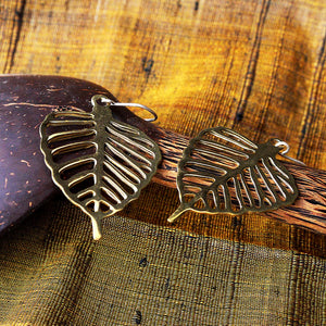 Bodhi Leaf Earrings made from Bombshells and Bullets in Cambodia