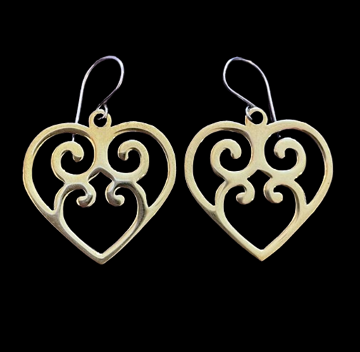 Fair Trade Brass Heart Earrings made in Cambodia