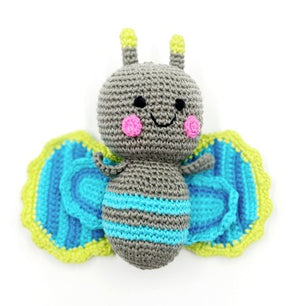 Organic Cotton Blue Butterfly Rattle