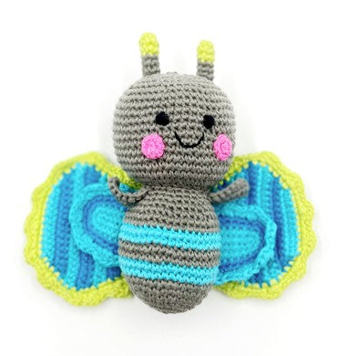 Organic Cotton Blue Butterfly Rattle