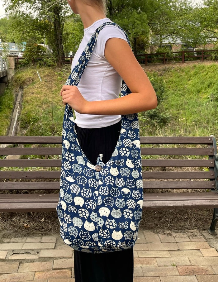 Indigo Printed Cotton Long Hobo Bag