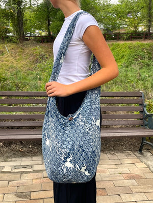 Indigo Printed Cotton Long Hobo Bag