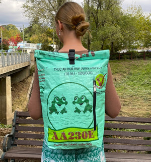 Fair Trade Green Frog Duffle Backpack