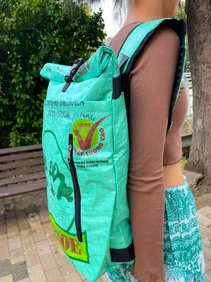 Fair Trade Green Frog Duffle Backpack
