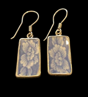 Vintage Japanese Porcelain Blue Leaf Silver Earrings