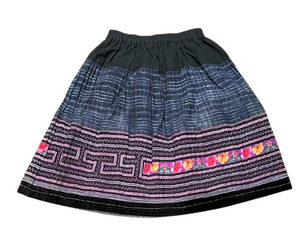 Hilltribe Vintage Fabric Skirt Blue Denim and Purple 57