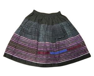 Hilltribe Vintage Fabric Skirt Navy Denim and Purple 58cm