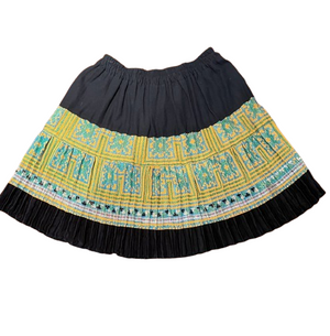 Hilltribe Vintage Fabric Tweeny Mini Skirt Blue Green 42cm