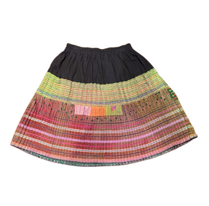 Hilltribe Vintage Fabric Tweeny Skirt Green Pink 50cm