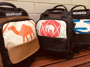 Upcycled Honda and Cement Bag Small Backpack