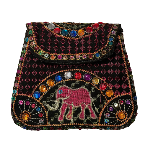 Embroidered Elephant Shoulder Bag