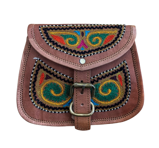 Leather Matka Kasida Style Shoulder Bag 5 x 7