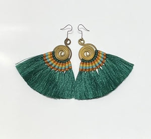 Brass Tribal Spiral Tassel Earrings