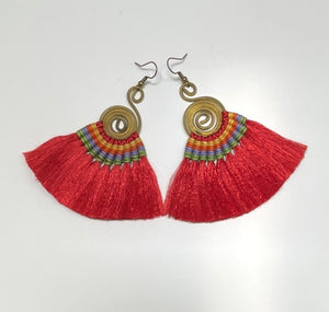Brass Tribal Spiral Tassel Earrings