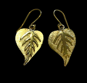 Fair Trade Brass Leaf Earrings made in Cambodia