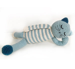 Cotton Sleeping Kitten Rattle Blue