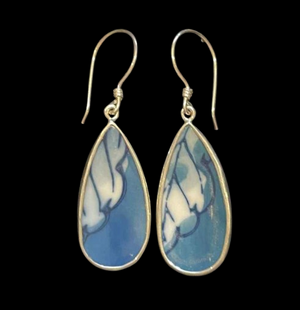 Vintage Japanese Porcelain Teardrop Bold Leaf 925 Silver Earrings