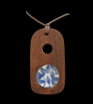 Vintage Japanese Porcelain and Wood Pendant