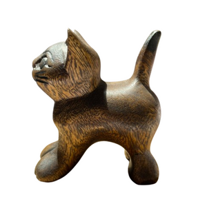 Fair Trade Wooden Standing Brown Cat 10cm