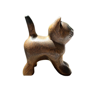 Fair Trade Wooden Standing Brown Cat 10cm