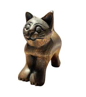 Fair Trade Wooden Standing Brown Cat 10cm