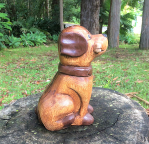 Wooden Sitting Dog with a Bone