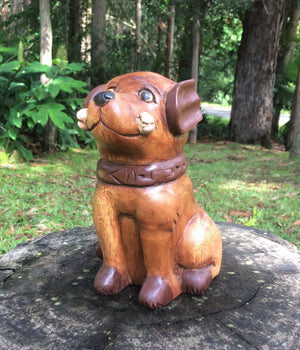 Wooden Sitting Dog with a Bone