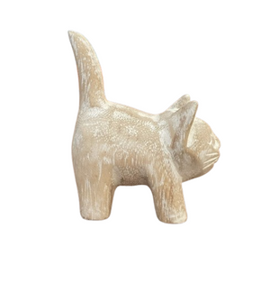 Fair Trade Wooden Standing White Cat 10cm