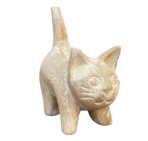 Fair Trade Wooden Standing White Cat 10cm