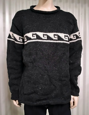 100% Wool Roll Neck Jumper Charcoal Wave
