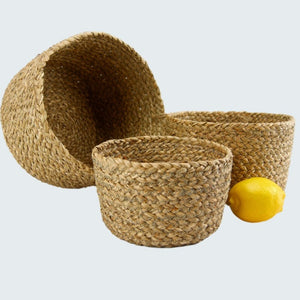 Natural Vegan Friendly Small Seagrass Planter Baskets in a Set of 3