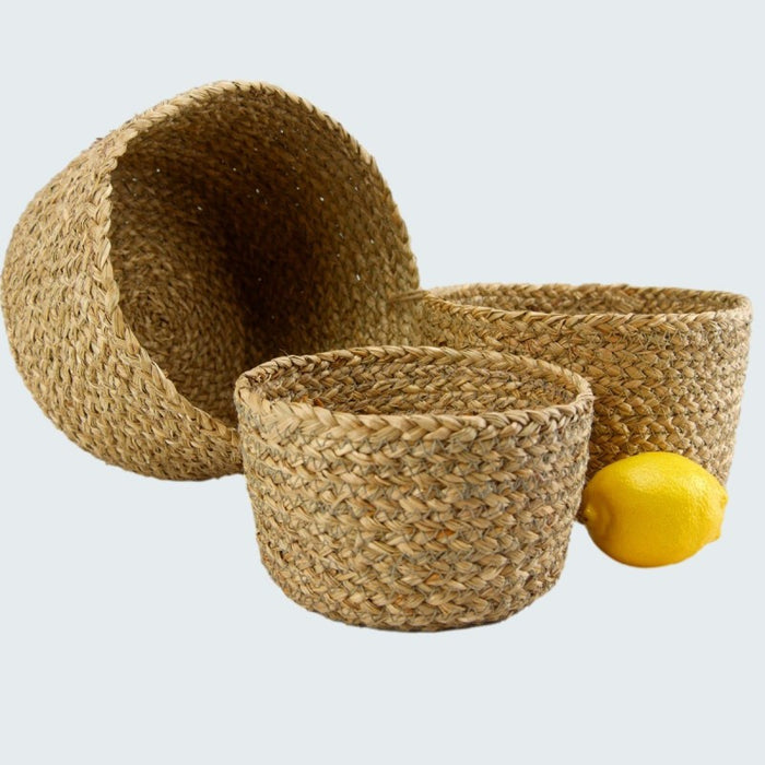 Natural Vegan Friendly Small Seagrass Planter Baskets in a Set of 3
