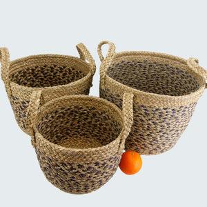 Blue Vegan Friendly Medium Round Seagrass Baskets Set of 3